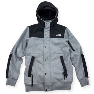 The North Face Jacket Men's Small Gray Black Fleece Lined Snap Hooded Outdoor